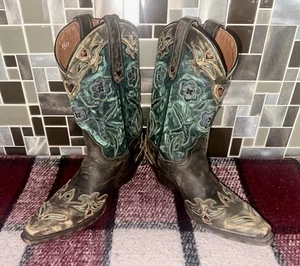 Women's Dan Post Western Boots 7M Bluebird Snip Toe DP 3544 Leather Hearts - Picture 1 of 19