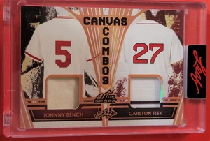 Johnny Bench GIOCO USATO JERSEY CARD #6/30 Carlton Fisk LEAF ART OF SPORT REDS - Foto 1 di 3