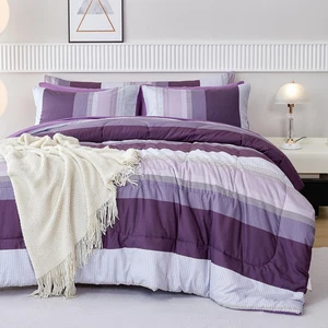 Letto a Righe Viola in Borsa Queen Size, Piumino Morbido Leggero Alternativa Comfor - Foto 1 di 9