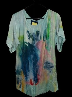 Maeve Anthropologie SM Seda Acuarela Clair Desjardins Túnica Mini Vestido Arte Foto 1 de 4