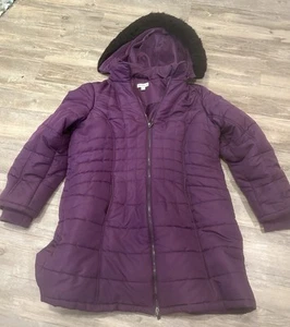 Susan Graver Lightweight Purple Quilted Coat, Fleece Hood, Large Waterproof NEW! - Picture 1 of 19