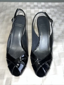 Stuart Weitzman Women’s Black Patent Leather Open-Toe Slingback Sandals 9 M. - Picture 1 of 9
