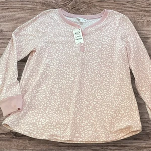 NWT Charter Club Intimates Light Pink Leopard Print Thermal Lounge Top, Large - Picture 1 of 9