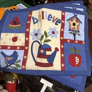 Lot Of 4 Americana Applique 13" X 18" Placemat Believe Red White Blue - Picture 1 of 2