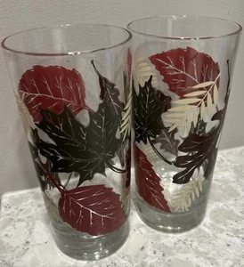 Vaso vintage Libbey otoño otoño hojas patrón 16 oz vasos x2 - Imagen 1 de 2
