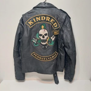 Xelement Mens Black Skull Leather Motorcycle Biker Jacket Size Large Zippered - Picture 1 of 14