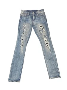 Rue21 Premium Jeans Mens 34x34 Blue Skinny Supreme Flex Distressed Paint - Picture 1 of 12