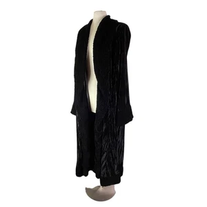 Vintage Chayes USA Made Crushed Velvet Open Coat Long Black Swing Jacket Formal - Bild 1 von 8