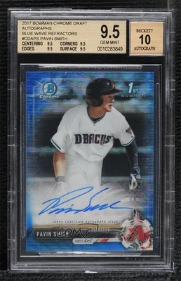 2017 Bowman Draft Chrome Pick Blue Wave Refractor /150 Pavin Smith BGS 9.5 Auto - Image 1 of 2