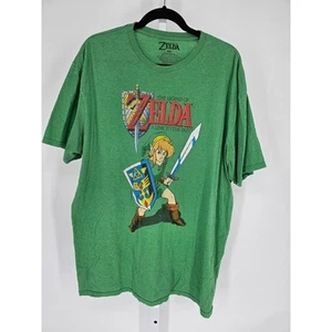 Zelda Men's Green Crew Neck Long Sleeve Zelda Printed Cotton T-shirt Size 2XL - Picture 1 of 3