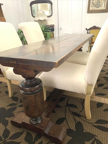 Antique French Farmhouse Refectory Table in Solid Hard Wood With Bulbous Legs Cover