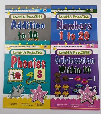 4 x Learn & Practice Kids Workbooks Maths Numbers Phonics Education Age 3-5 NEW - image 1 of 4