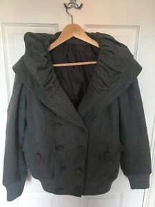 Asos Grey Double Breasted Women’s Grey Winter Coat Size 10 - Ruffle Collar - Picture 1 of 3