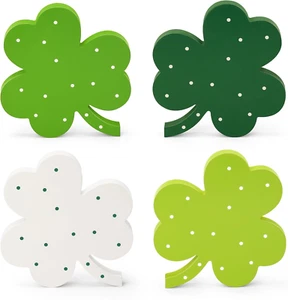 St Patricks Day Decor, Wooden Shamrock Decor for Table, Tiered Tray, Office Desk - Picture 1 of 12