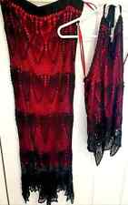 2 Piece Dress Set Skirt with Halter Top Red Black Beaded Lace Evening Party Med