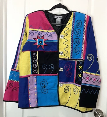 Chaqueta Blazer Indigo Moon Soft Shell Med Colorido Brillante Fuerte Años 80 Geométrica Foto 1 de 4