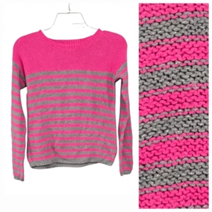 Justice Girls Pink Gray Striped Spring Sweater Casual School Glitter Pullover 12 - Picture 1 of 6