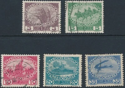 Stamp Austria SC B3-7 1915 Military Calvary Biplane Battleship Cannon Used - Image 1 of 3