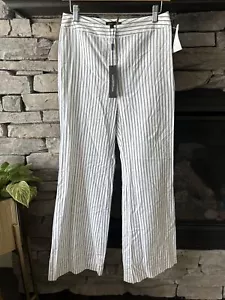 NWT Donna Karan Sz 2 striped White Blue cotton Pants Sailor Wide Leg Travel - Picture 1 of 6