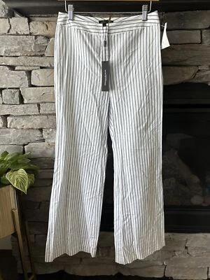 Nuevo con etiquetas Pantalones Donna Karan Talla 2 Rayas Blanco Azul Algodón Marinero Pierna Ancha Viaje Foto 1 de 4