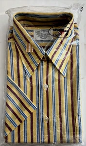 Vtg Shirt Pennys Penn Prest SZ 16 Yellow Stripe Red Blue Short Sl Button Up NOS - Picture 1 of 11