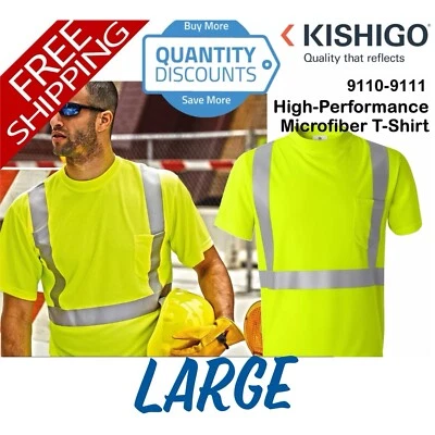 Camiseta de seguridad de alta visibilidad de microfibra de alto rendimiento grande para hombre Kishigo 9110 9111 Foto 1 de 4
