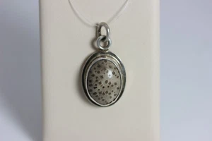 Sterling Silber Handarbeit versteinerte Koralle Anhänger 1,5" - 12614 - Bild 1 von 5