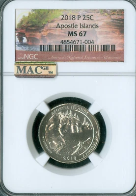 2018 P APOSTLE ISLAND QUARTER NGC MS67 MAC SPOTLESS   . - Image 1 of 2
