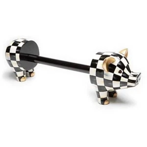 MACKENZIE CHILDS Courtly Check Pig Paper Towel Holder Farmhouse Home Decor NEW - Picture 1 of 5