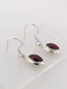 Marquise RUBY SOLID 925 SILVER Minimalist Earrings, Sterling Silver Dainty Ruby