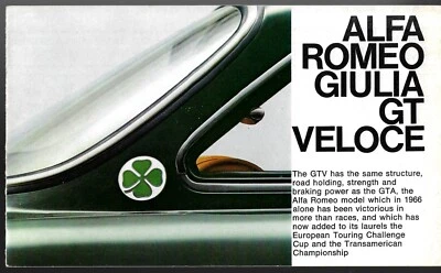 Alfa Romeo Giulia 1600 GT Veloce 1967-68 USA Market Foldout Sales Brochure GTV - Image 1 of 2