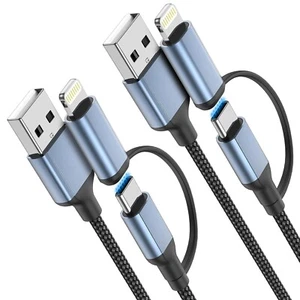 Cable de carga para iPhone de 2 pies, USB C de 2 pies y cable Lightnin 2 en 1 cable de juego para automóvil - Imagen 1 de 3