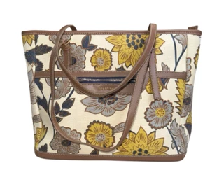 Sparrtina 449 Daufuskie Island Leather Purse Shoulder Bag Floral Yellow Brown - Picture 1 of 14