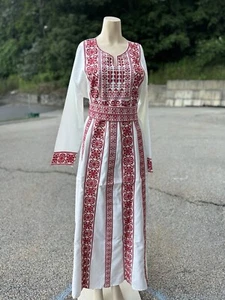 Embroidered Thobe Abaya Traditional Palestinian ARABIAN caftan Dress Red XXXL - Picture 1 of 13