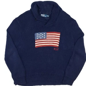 Jersey Polo Ralph Lauren Bandera EE. UU. XL 2XL (etiqueta L) Tejido con Cable Capucha Cuello De Gran Tamaño - Imagen 1 de 20