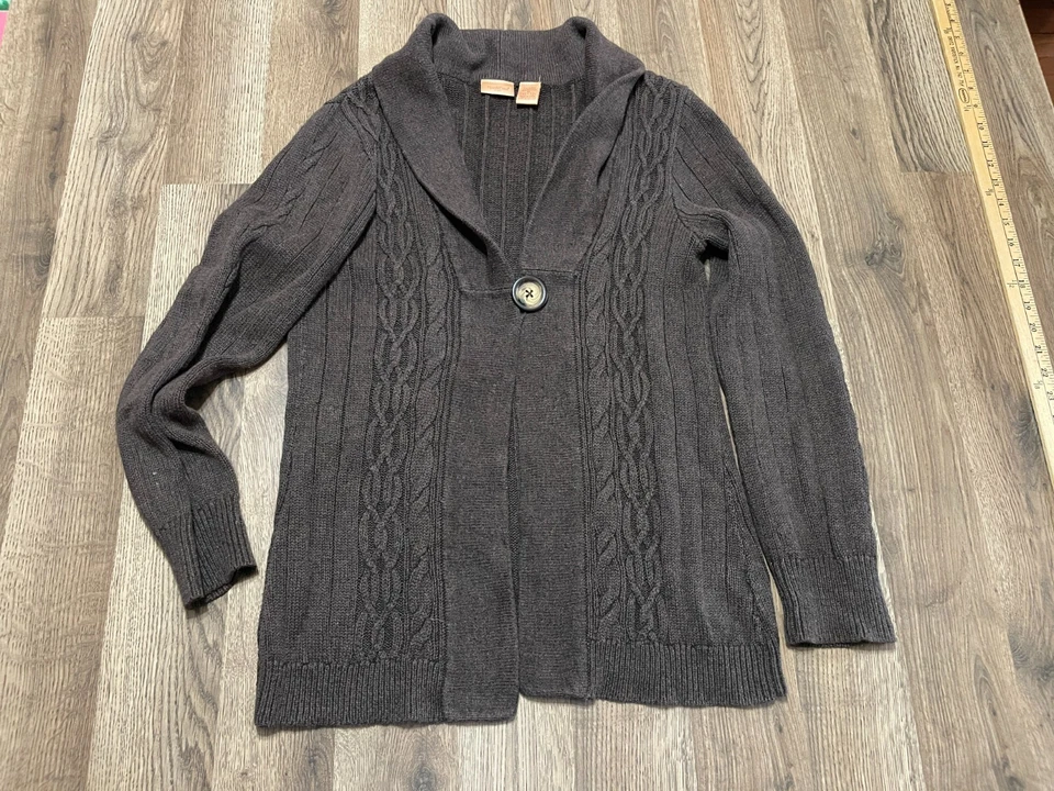 Suéter Northcrest, Para Mujer Talla Mediana, Negro, Cárdigan, Punto Cable Foto 1 de 4