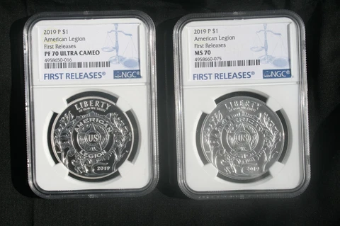 TWO NGC 2019P AMERICAN LEGION COINS ONE MS70, ONE PF70 UC, BOTH BLUE LABEL FR Cover