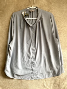 H&M Casual Formal Blouse Shirts Top Size XL Womens Blue Grey Long Sleeve - Picture 1 of 11