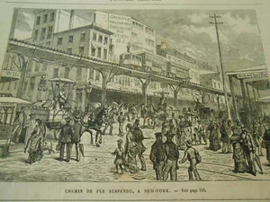 Gravure 1877 - Chemin de Fer suspendu à New York - Picture 1 of 1