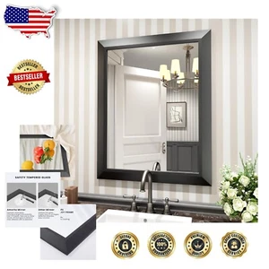 Transitional Black Framed Mirror - 30" x 24" for Bathroom, Living Room, Entryway - Picture 1 of 9