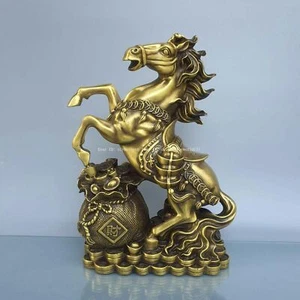 13'' brass casting sculpture home feng shui auspicious wealth animal horse - Picture 1 of 9