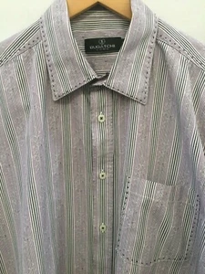 Bugatchi Uomo Mens Dress Shirt XL Flip Cuff Purple Stripe Button Front Cotton - Picture 1 of 11