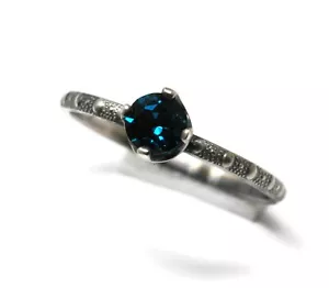5mm AA Grade London Blue Topaz Ring Beaded Skinny Band 925 Sterling Sizes 3-8 - Picture 1 of 7