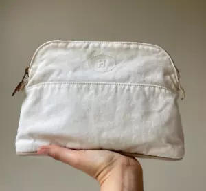 Auth Hermès Bolide Vanity Tasche Bag Pouch Beige Clutch Cotton Kulturbeutel - Bild 1 von 18