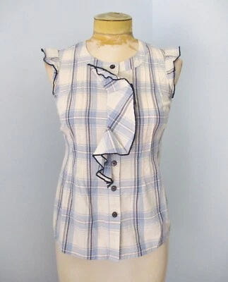 Anthropologie edme & esyllte синий клетку хлопковая блузка верхняя оборка крышка рукава 0 - Изображение 1 из 4