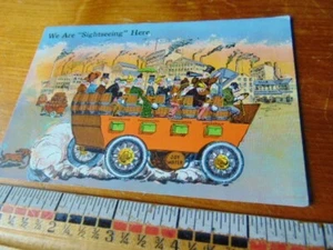 Tarjeta postal de cómic de 1934 - turistas en camión de barril de cerveza rodando por cervecerías - Imagen 1 de 2