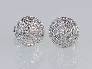 925 Sterling Silver Riveted Round Diamond Illusion Stud Earrings (AM1086666) - Picture 1 of 5