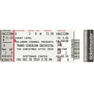 TRANS SIBERIAN ORCHESTRA Concert Ticket Stub PHILLY PA 12/26/14 CHRISTMAS ATTIC - Picture 1 of 1