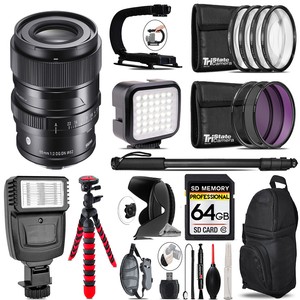 Sigma 65mm f/2 DG DN Contemporary Lens for Sony E -Video Kit +Flash,64GB Bundle