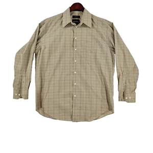 Claiborne Mens Button Down Shirt Wrinkle Free Windowpane Cream Size 16.5 34/35 - Picture 1 of 11